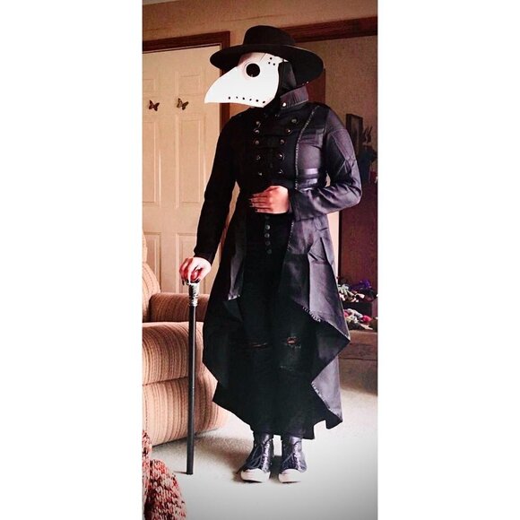 STEAMPUNK victorian swallow tail long trench coat jacket black cosplay punk NWT - Picture 1 of 9